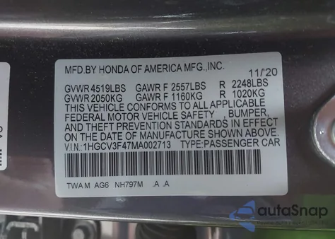 2021 Honda Accord Hybrid Ex z USA, uszkodzony, nr VIN 1HGCV3F47MA002713